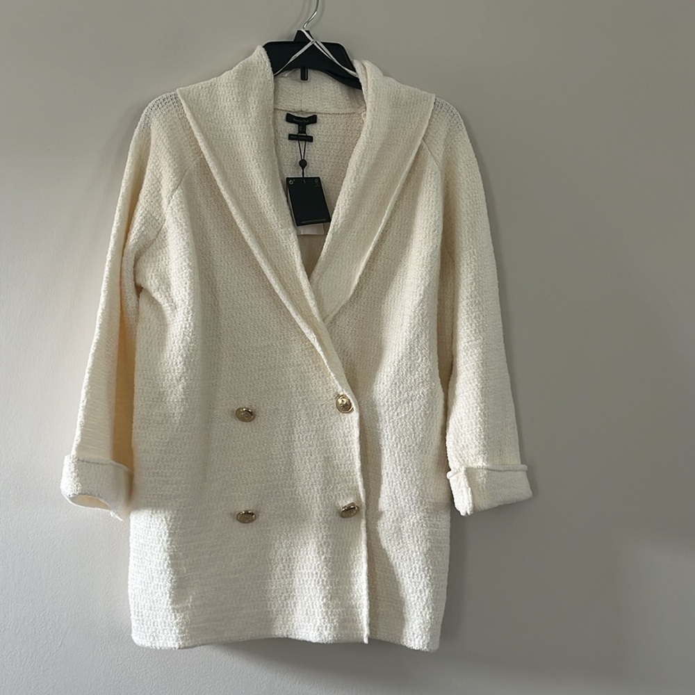 Massimo Dutti Weave Textured Wrap Cardigan With Gold Buttons Ivory Cream Sz S/M - Picture 11 of 15